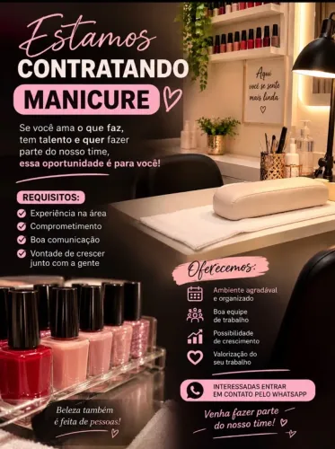 Estamos contratando manicure.vagas disponíveis