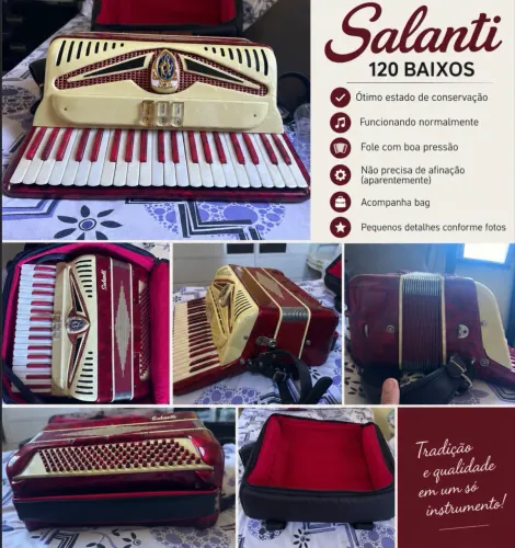 Acordeon/Sanfona Salanti 120 Baixos - Funcionando Bem + Bag