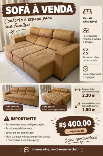 SOFÁ RETRÁTIL E RECLINÁVEL À VENDA