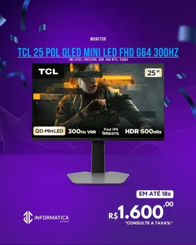 MONITOR TCL 25 POL QLED MINI LED FHD G64 300HZ