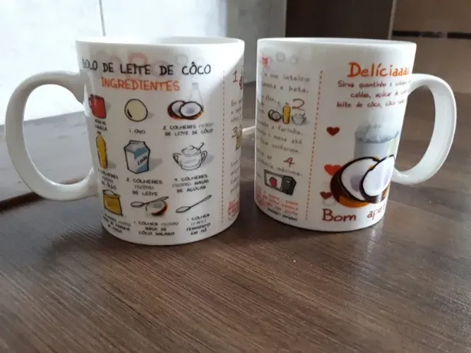 Canecas Porcelana Fwb - Receita Bolo Leite De Coco - 2 Unids