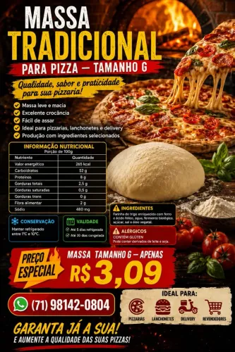 Massa de pizza pré assada, a partir de R$3,09