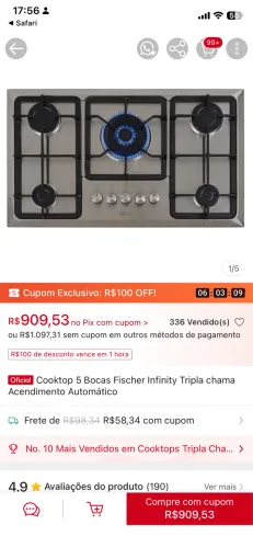 COOKTOP FISCHER INFINITY 5 BOCAS
