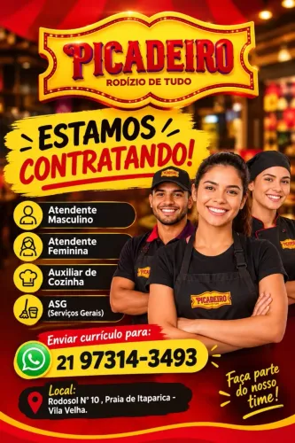 VAGAS CLT - RESTAURANTE ( ATENDENTE - AUXILIAR DE COZINHA - ASG )