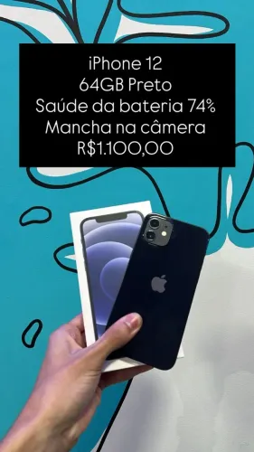 Seminovo: iPhone 12 64GB / Preto / Saude de Bateria 74% / Mancha na camera - Loja Fisica