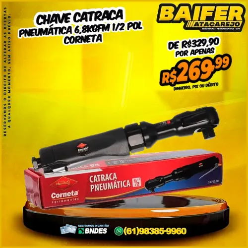Chave Catraca 6,8Kgfm 1/2 Pol Pneumática Corneta