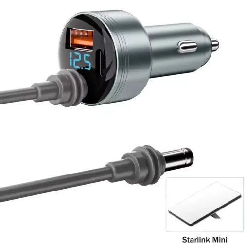 Carregador Veicular de Carro Para Starlink Mini 3 em 1 USB-C PD com cabo DC 3 Metros 