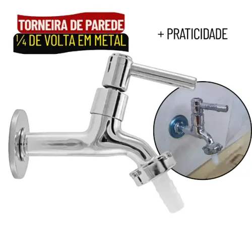 Torneira de Jardim e Lavanderia Luxo 100% Metal com Abertura de 1/4 de Volta - SCS23
