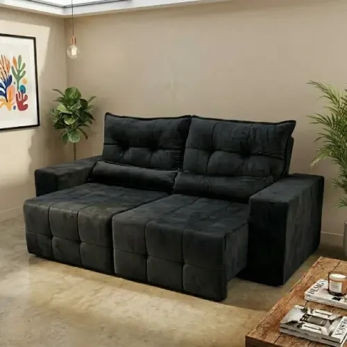 Sofá retratil e reclinavel veludo preto (Dividimos em ate 10x sem juros, consulte!)