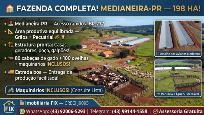 ? RENDA GARANTIDA! Sítio 81,81 Alq ? Medianeira-PR! Porteira Fechada! Aviários + Gado +