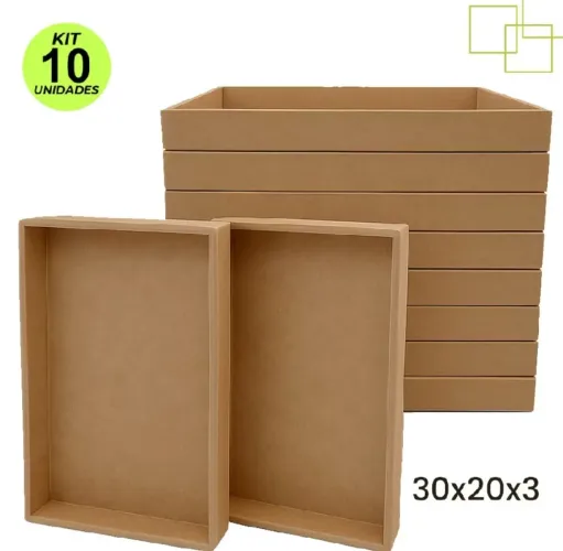 Kit 10 bandejas retangular MDF lisa 30x20x3