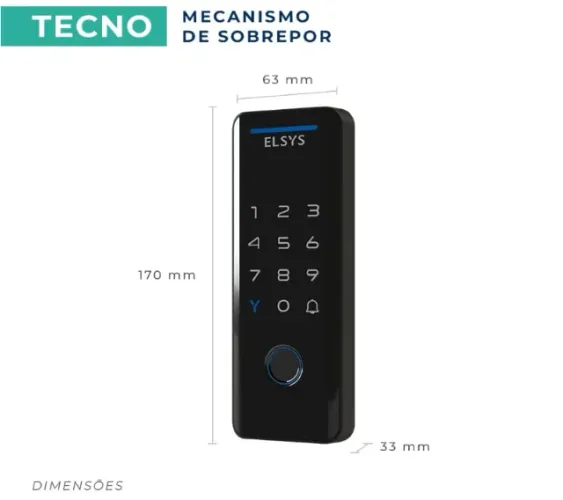 Fechadura Digital de Sobrepor, Abertura por senha ou tag, Tecno, Preta, DS4100V, Elsys