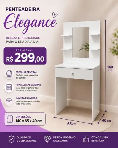 MESA PENTEADEIRA  COM ESPELHO MDF NOVO 