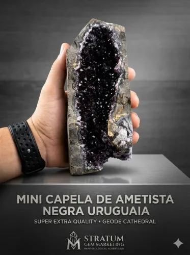 Drusa de ametista uruguaia negra extra, formando uma Mini capela.