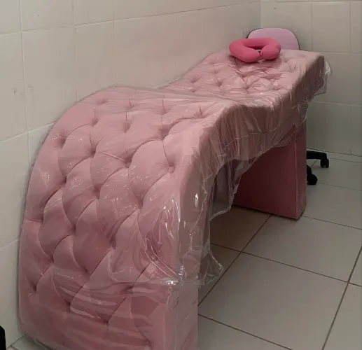 Maca de veludo rosa + mocho + capa impermeável para Lash designer 