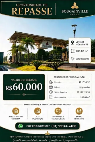 2 Lotes no bairro planejado Bougainville (Lote 21 e 22, Quadra 59) Cada um com 209,03m²