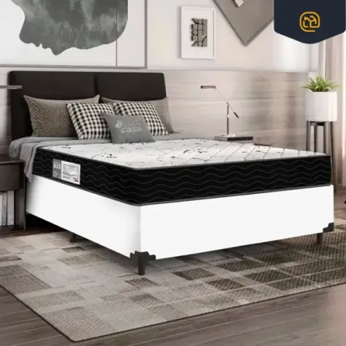 Cama Box Casal Completa com Colchão no Preto