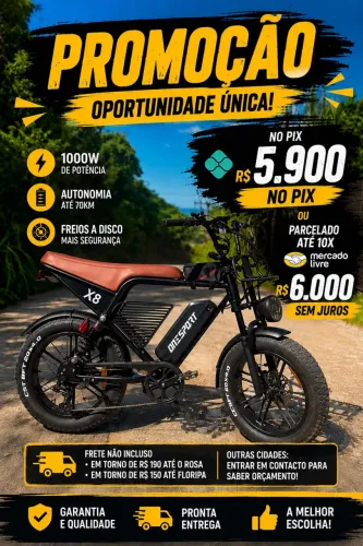 Bicicleta Elétrica X8 1000W | 70KM Autonomia | 45KM/H | Nova