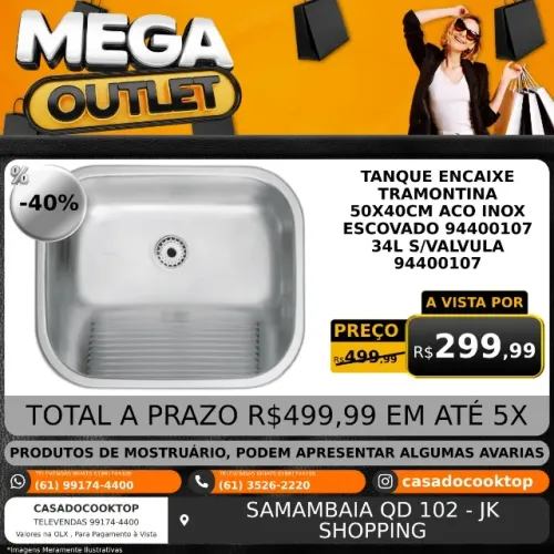 TANQUE ENCAIXE TRAMONTINA 50X40CM ACO INOX ESCOVADO * 34L S/VALVULA