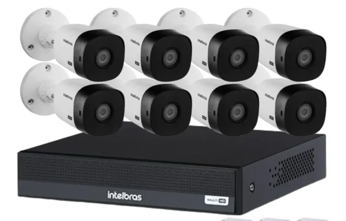 Sistema de segurança com dvr de 8 canais e 8 câmeras intelbras