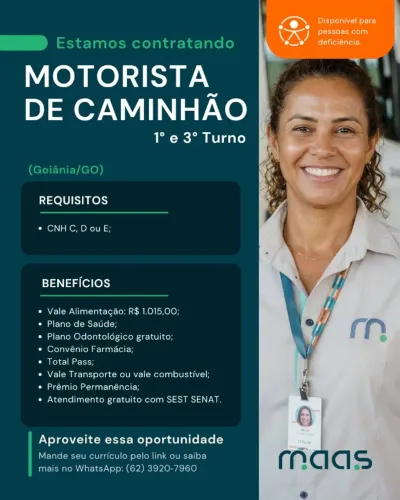 Motorista de Caminhão - Apenas dentro de Goiania