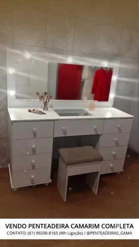 Penteadeira Camarim Branca Completa com Espelho e Iluminação