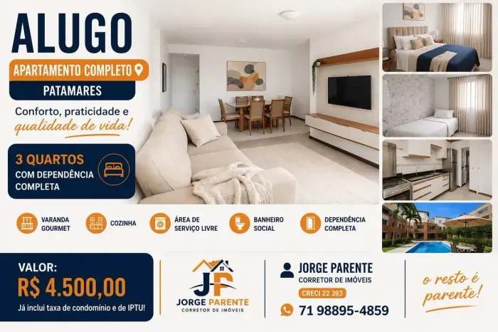 ALUGO | APARTAMENTO 3/4 COM DEPENDÊNCIA COMPLETA PATAMARES
