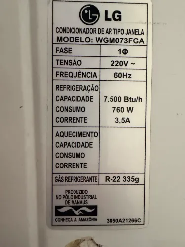Ar de janela LG 7500 Btus