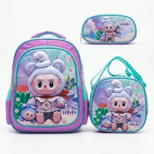 Lindo Kit Mochila Infantil LRBUBU Lilás (Mochila + Lancheira + Estojo)