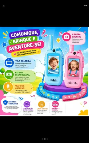 Kit 2 Rádio comunicador Walkie Talkie Infantil Chamada de vídeo Bateria Recarregável