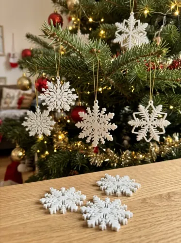 Kit 10 Enfeites de Natal Flocos de Neve Brancos em Impressão 3D | Decoração para Árvore de