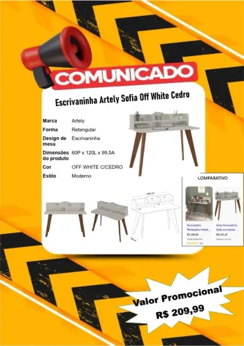 Escrivaninha Ariely Sofia off White Cedro