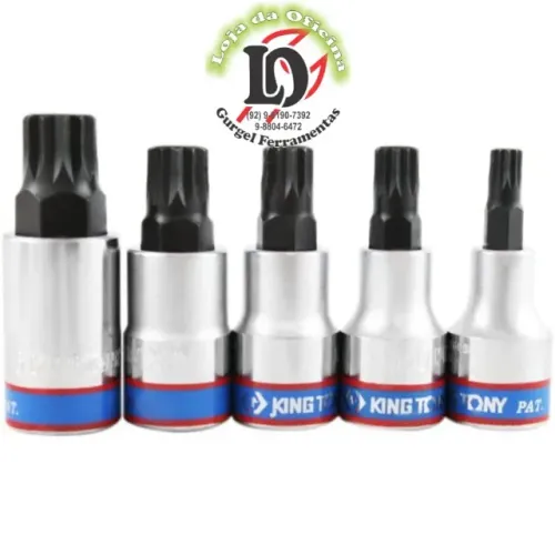 Jogo Chave Soquete Multidentada c/5 Pc-1/2" M8, M10, M12, M14 e M16 c/guia KingTony 4105PR