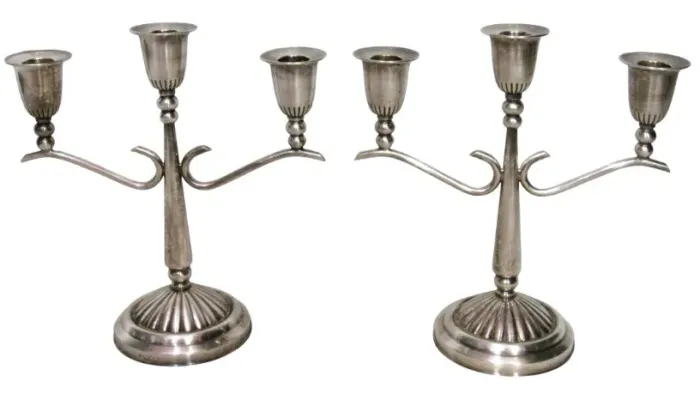 Par Candelabros 3 Velas Marca Bristol Em Metal Espessirado Prateado hastes curvas 