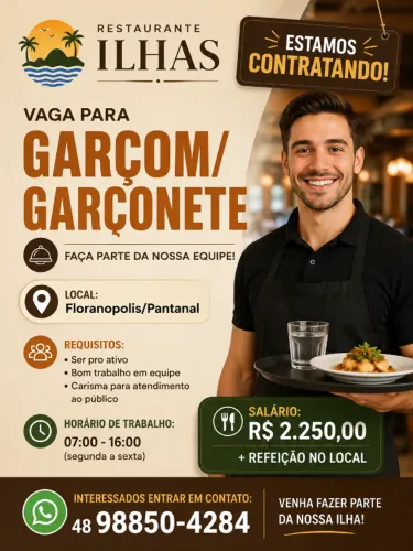 VAGA DE EMPREGO PARA GARCOM/GARCONETE (SEG - SEX)