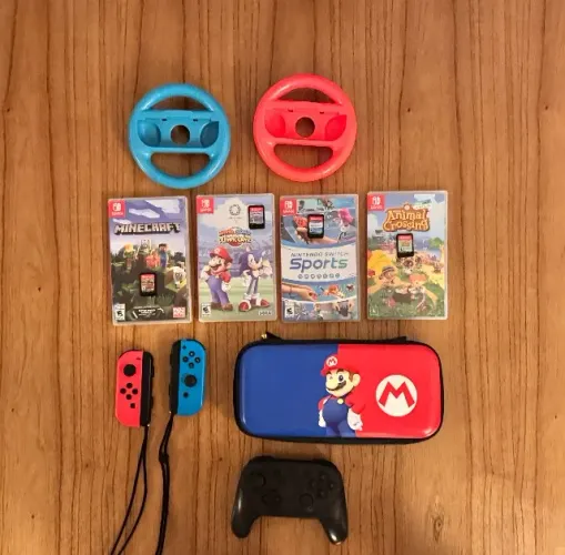 Kit Nintendo Switch - 4 Jogos + Pro Controller + Case Mario Original
