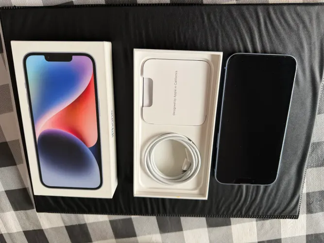 iPhone 14 Azul 256GB | Caixa Original | Cabo Original | Capa MagSafe