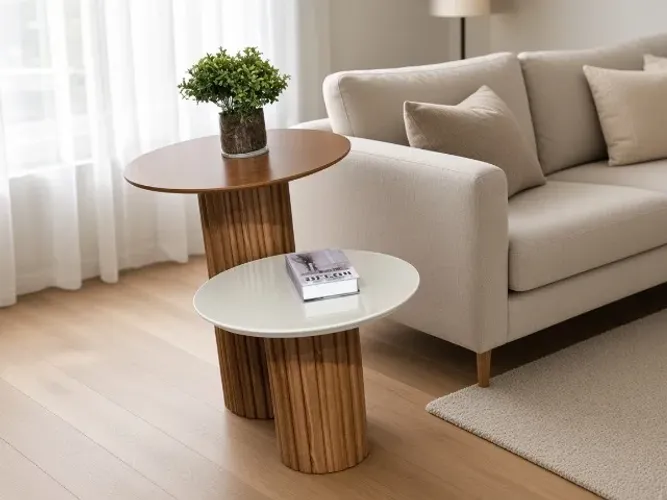 Conjunto Mesas Living Centro e Lateral Ripadas (NOVO A PRONTA ENTREGA)