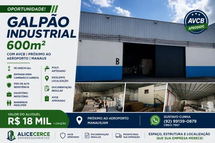 ALUGO GALPÃO PX AO TURISMO 600 M2 COM AVCB