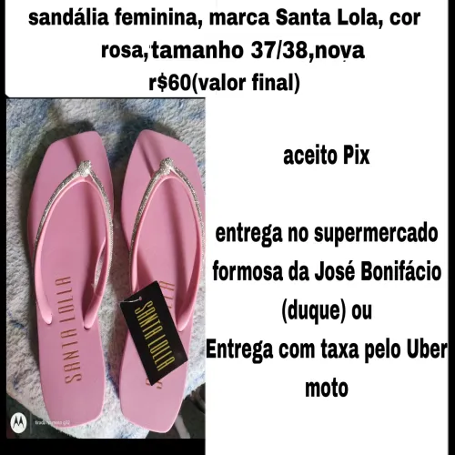 Sandália feminina rosa marca santa Lolla Tam 37/38 nova r$60a 