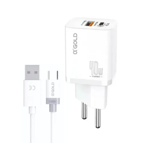Carregador Turbo 40W Completo 2 Saídas Tipo C e USB