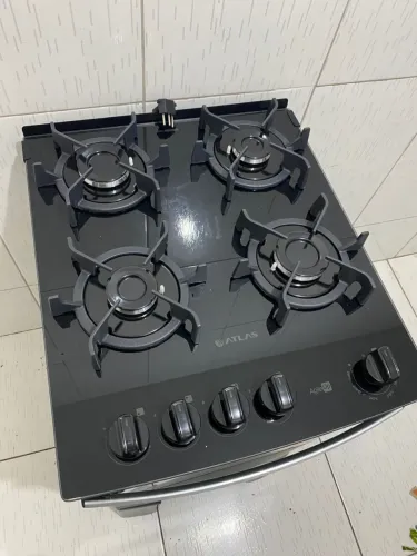 Fogão 4 bocas Atlas preto mesa de vidro glass agile up, novo e nunca foi usado