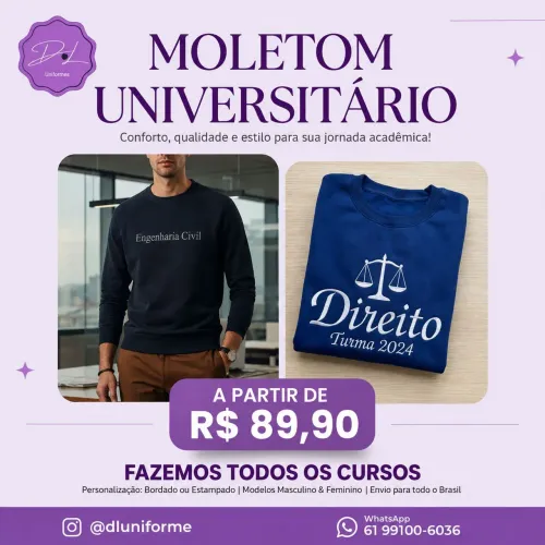 Moletom Universitário | Bordado ou Estampado | Faculdade - Cursos - Escola