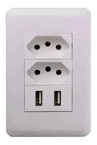 Tomada Usb De Parede Dupla Bivolt 10a Embutir Duo 110/220