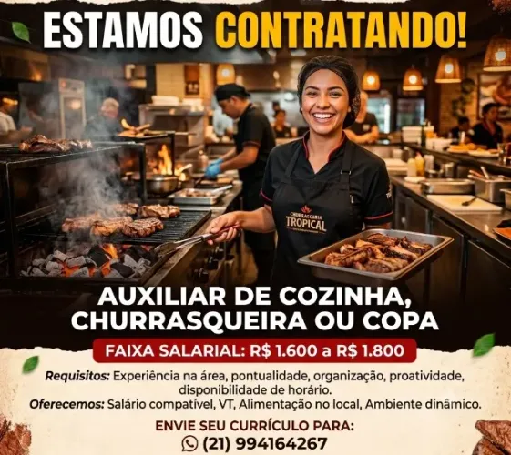 AUXILIAR DE COZINHA, CHURRASQUEIRA OU COPA