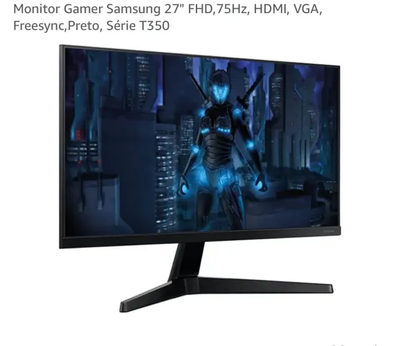 Monitor Gamer Samsung 27" FHD,75Hz, HDMI, VGA, Freesync,Preto, Série T350