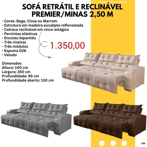 Sofá retrátil e reclinável veludo 2.50m / 3 cores disponíveis  / pague na entrega 