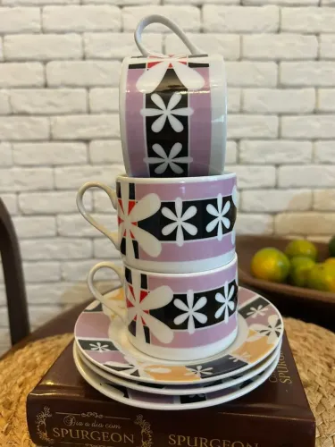 Conjunto com 3 Xícaras em Porcalena Grandes de Chá