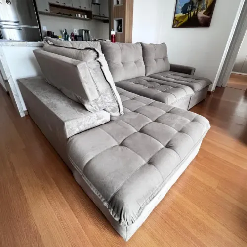 Sofá Retrátil e Reclinável com Chaise, 3,29m Cinza - Excelente Estado