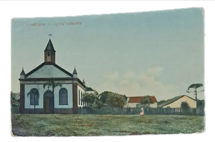 Foto antiga "Igreja Católica Candelaria - RS Ano 1901 Bilhete Postal 9cm x 14cm